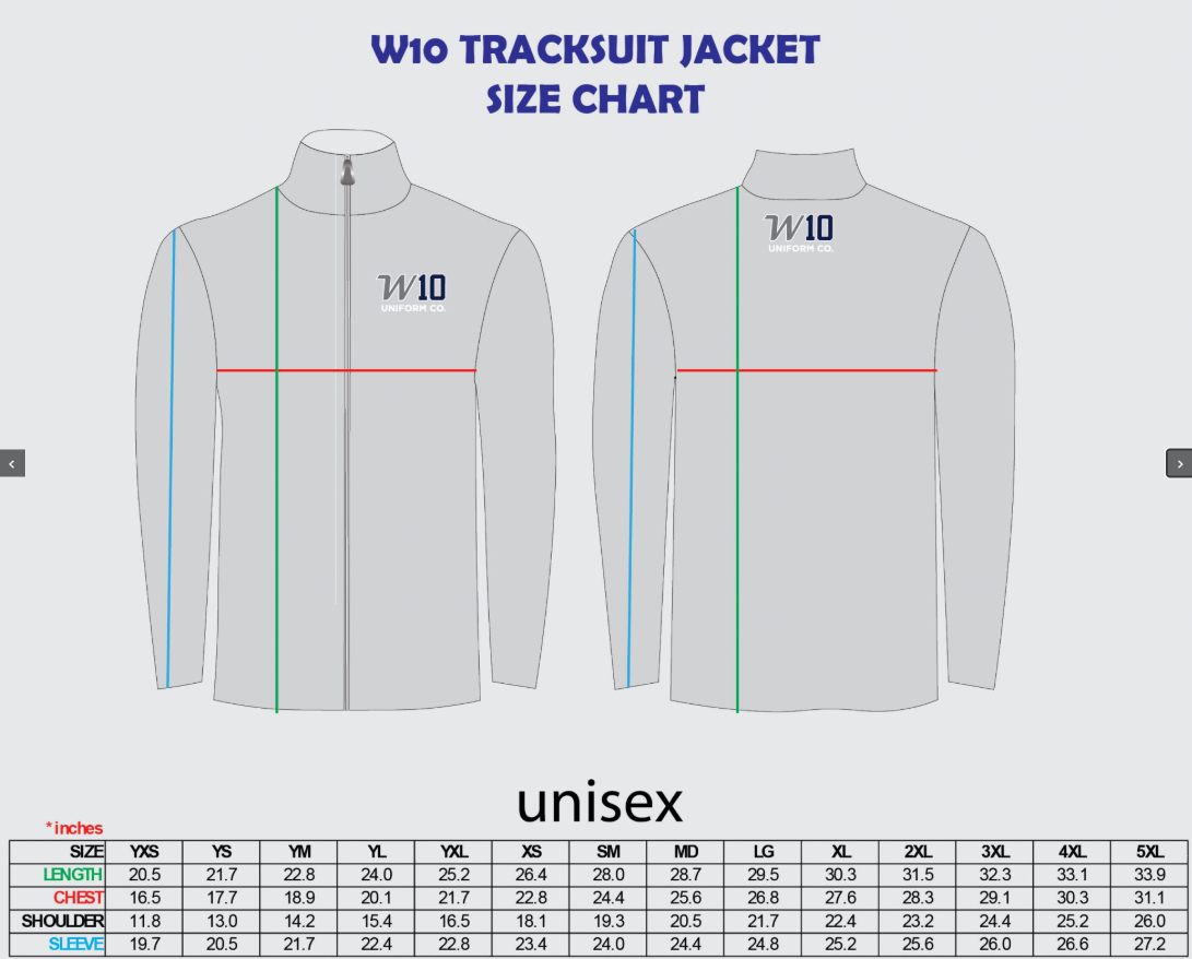 Tracksuit Size Chart - Measurement Instructions